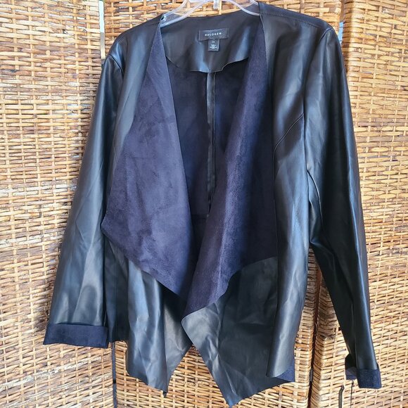 NWT Nordstrom Halogen Drape Front Jacket Black Faux Leather Moto Boho Rock 1X - Picture 1 of 6